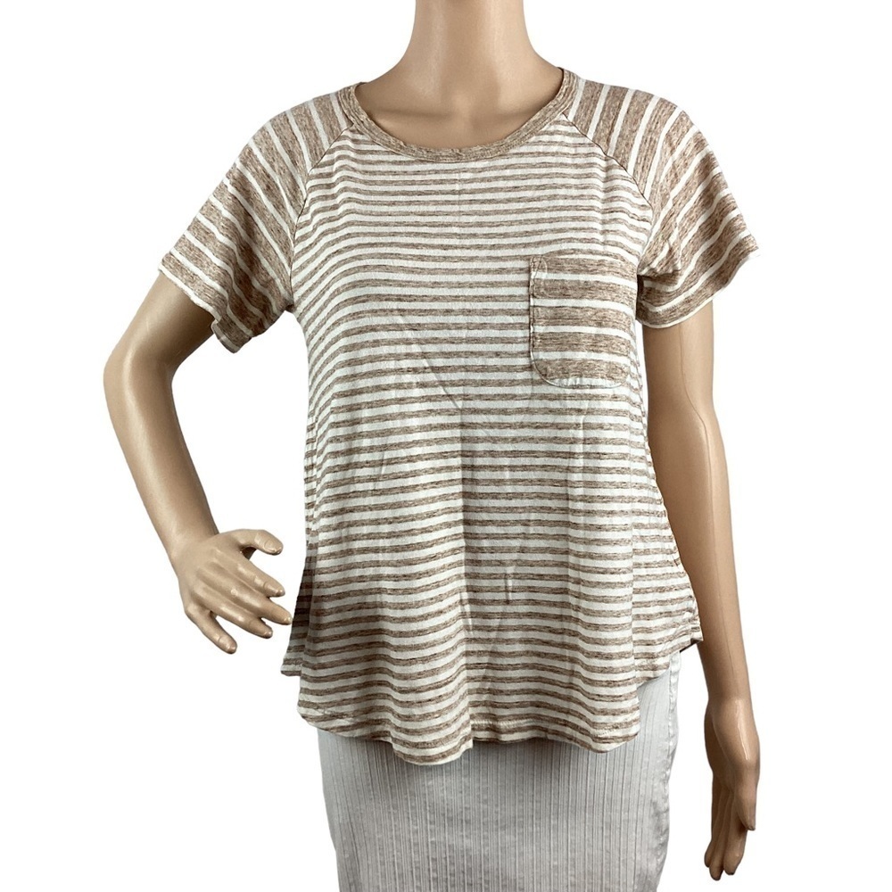 James Perse Top Size S Brown Stripe One Pocket T-Shirt